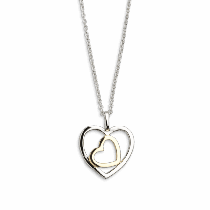 collier coeurs contour bicolore doré