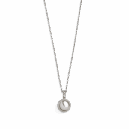 collier perle blanche et zircons 10mm
