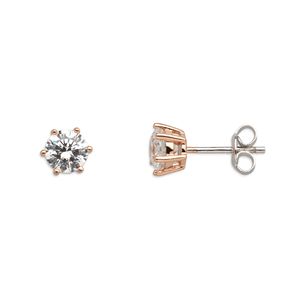 clous d'oreilles zircons sertissage griffes roses 6mm clous d'oreilles zircons sertissage griffes roses 6mm