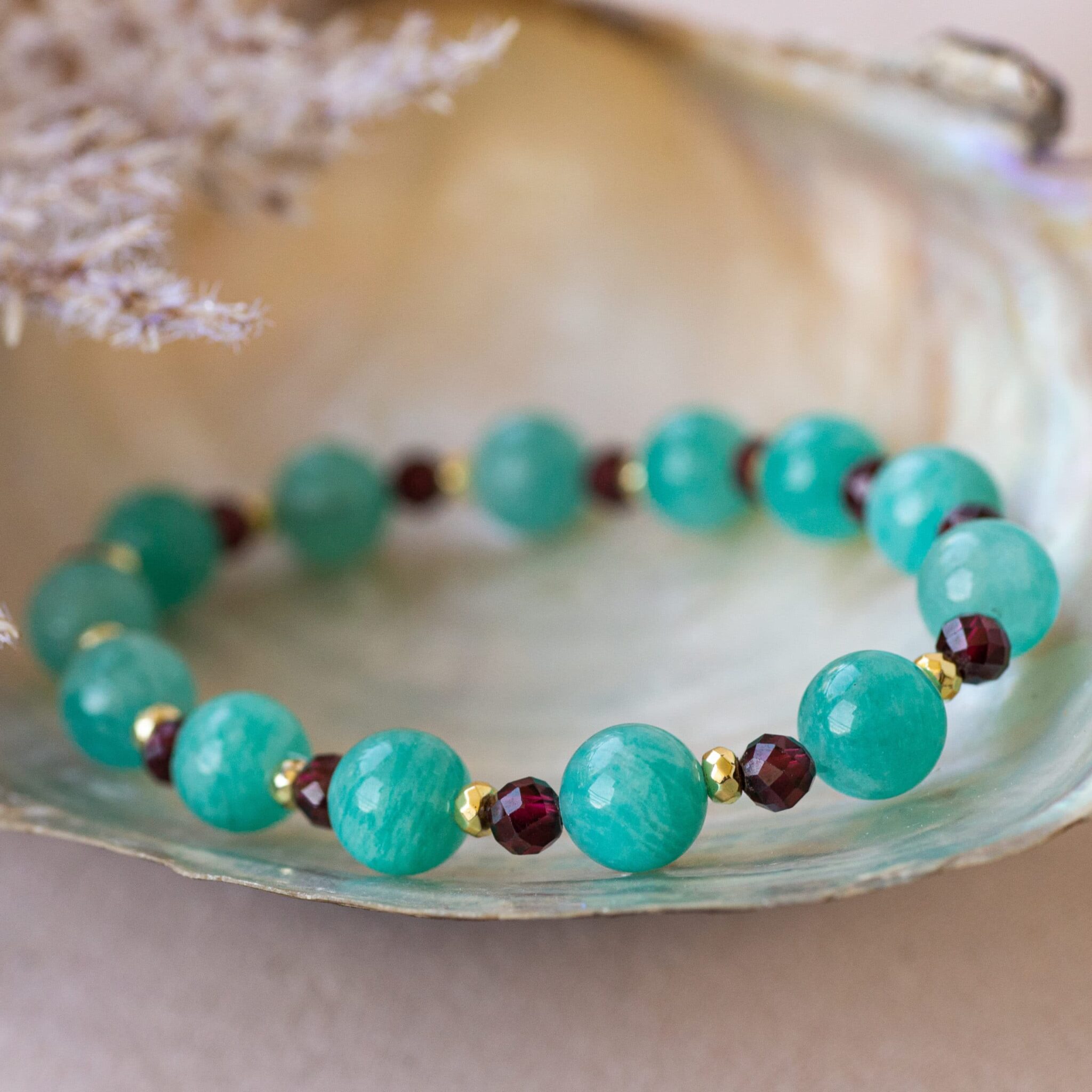 bracelet amazonite & grenat marine bracelet amazonite & grenat marine