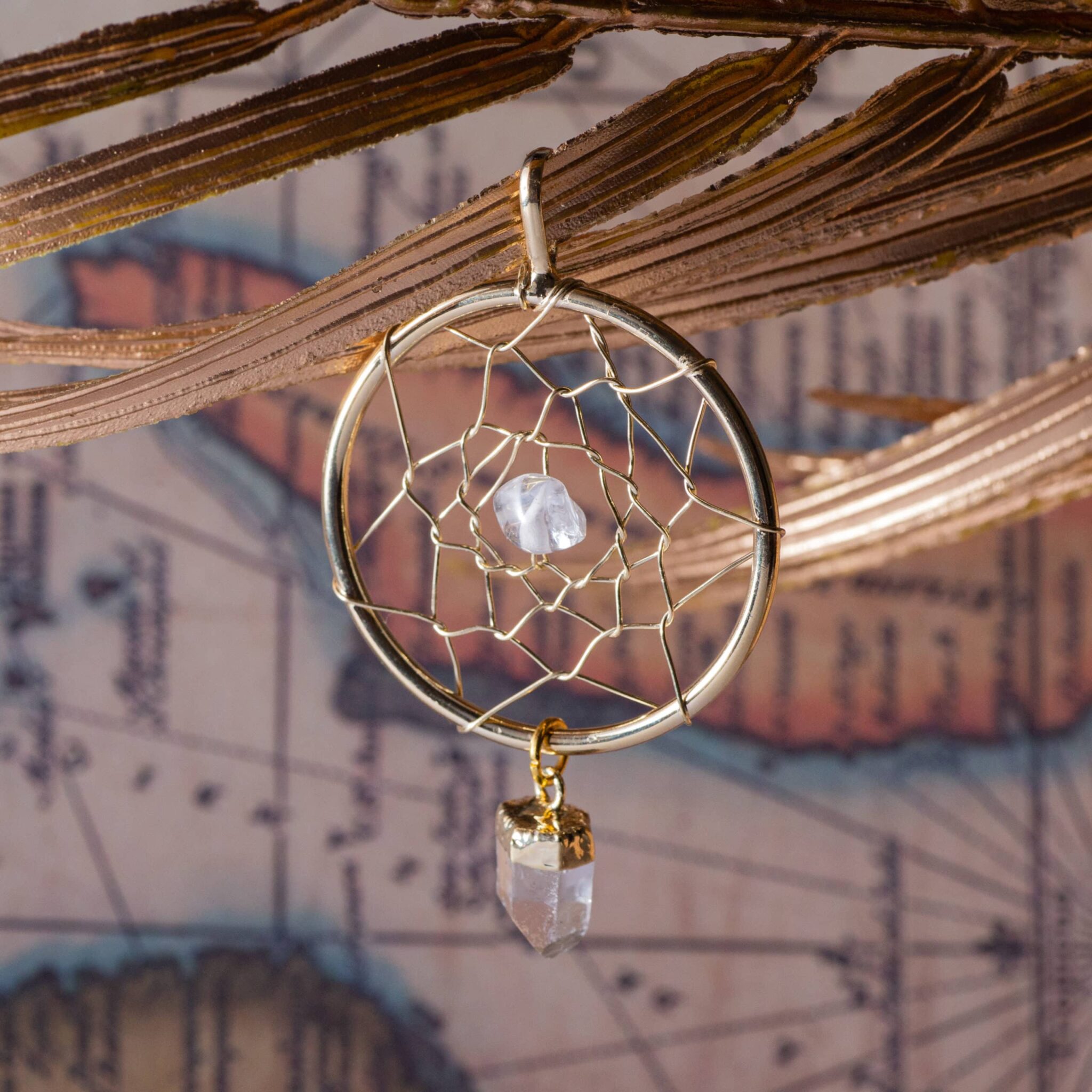 collier cristal attrape rêve doré collier cristal attrape rêve doré