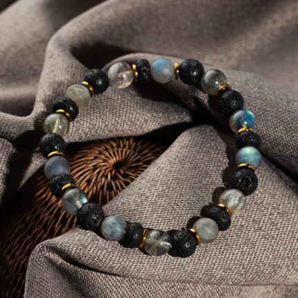 bracelet homme labradorite & pierre de lave 8mm 21cm
