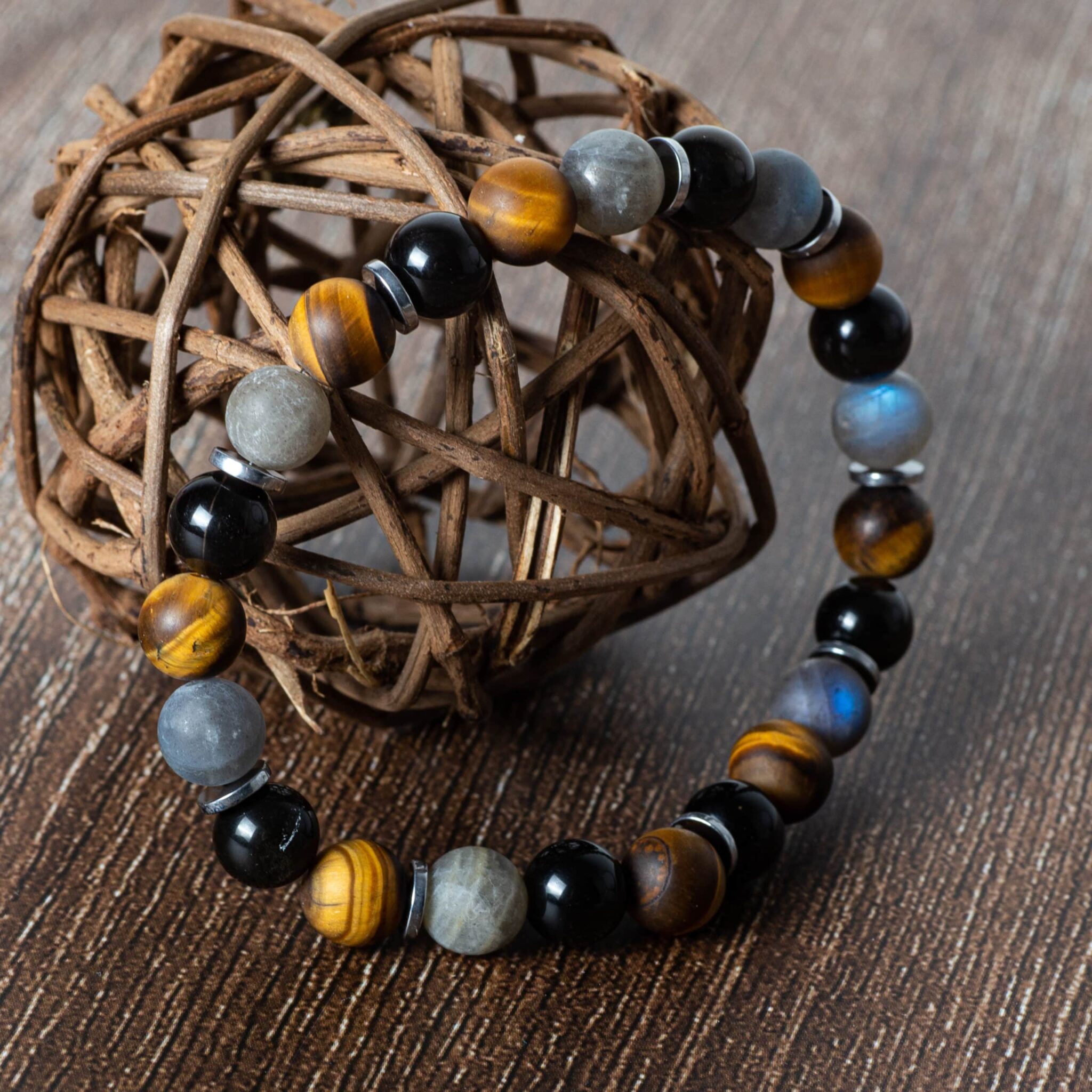 bracelet homme oeil de tigre, labradorite & onyx 8mm 21cm bracelet homme oeil de tigre, labradorite & onyx 8mm 21cm