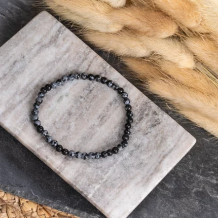 bracelet obsidienne flocon de neige 4mm