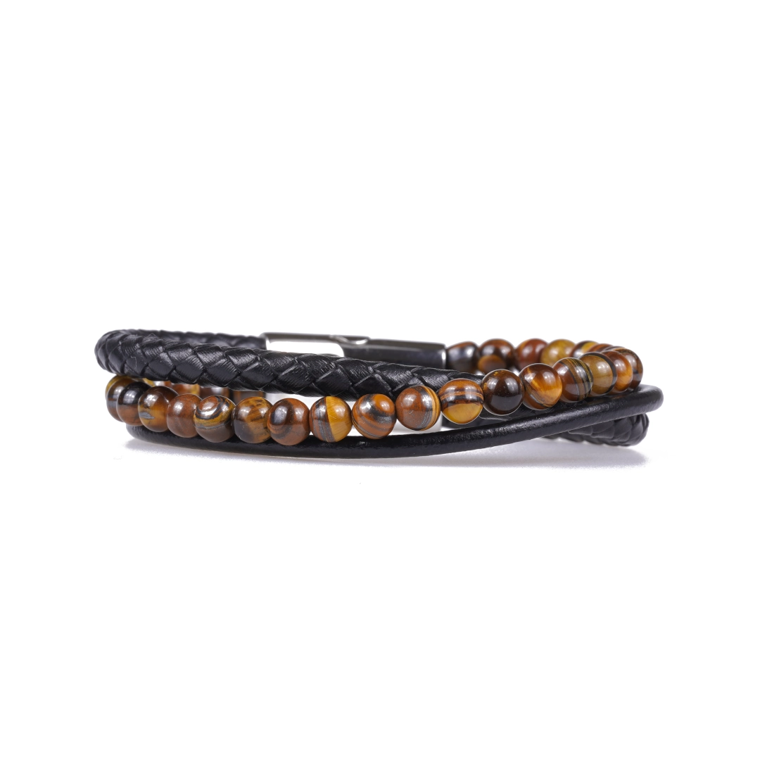 bracelet homme oeil de tigre & cuir synthétique bracelet homme oeil de tigre & cuir synthétique
