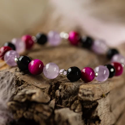 bracelet oeil de tigre rose & améthyste – berries