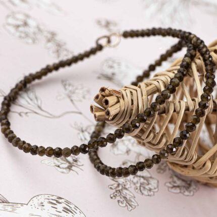 collier obsidienne dorée facettes 3mm