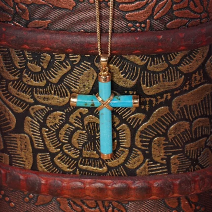 pendentif croix en turquoise & or – vida