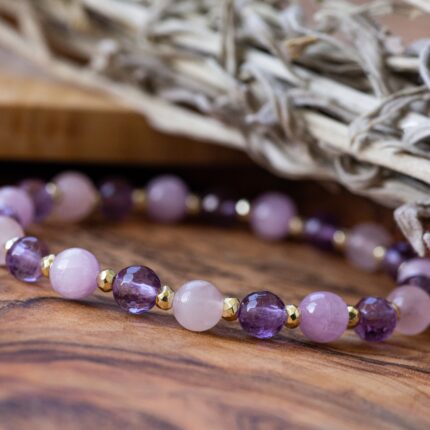 bracelet quartz rose, kunzite & améthyste clara