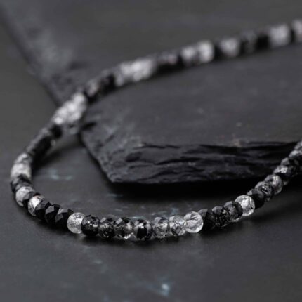 collier quartz tourmaline facettes 4mm